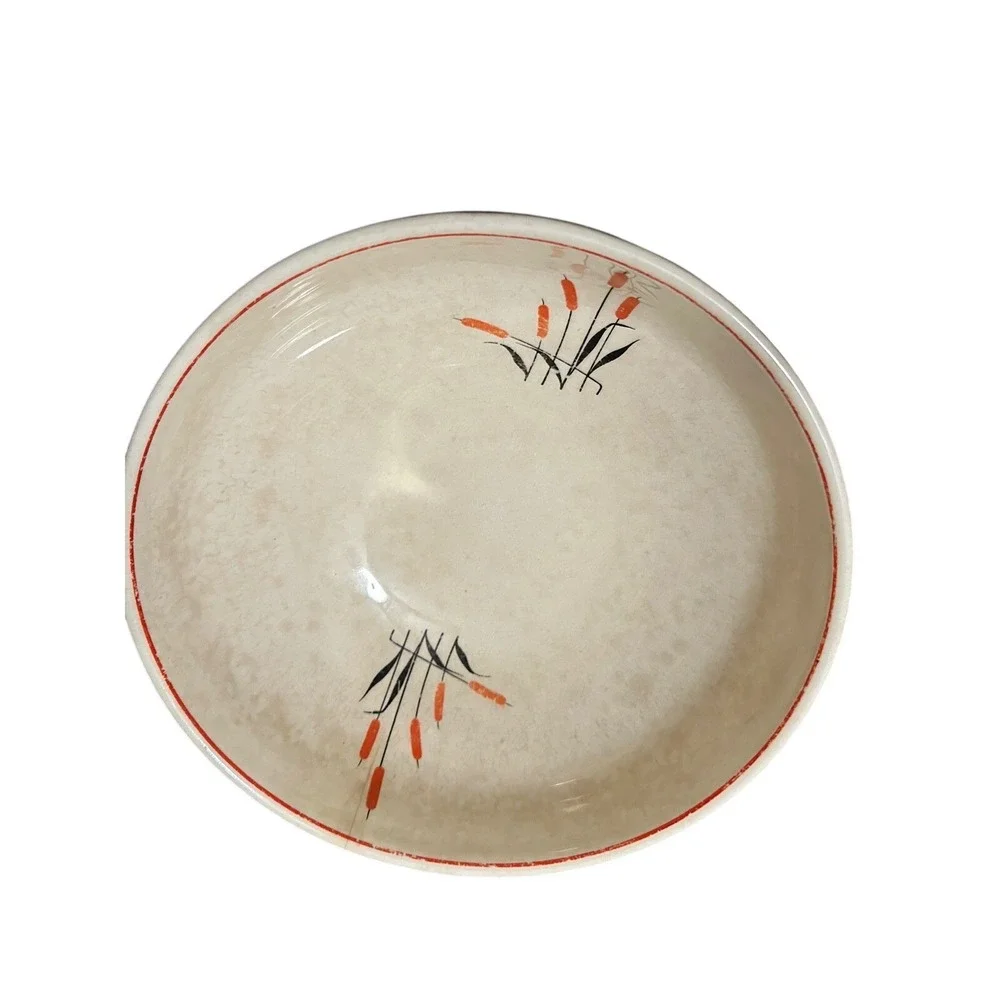 Vintage Universal Cambridge Ceramic Bowl Cream Cattail Reed‎ Cottagecore